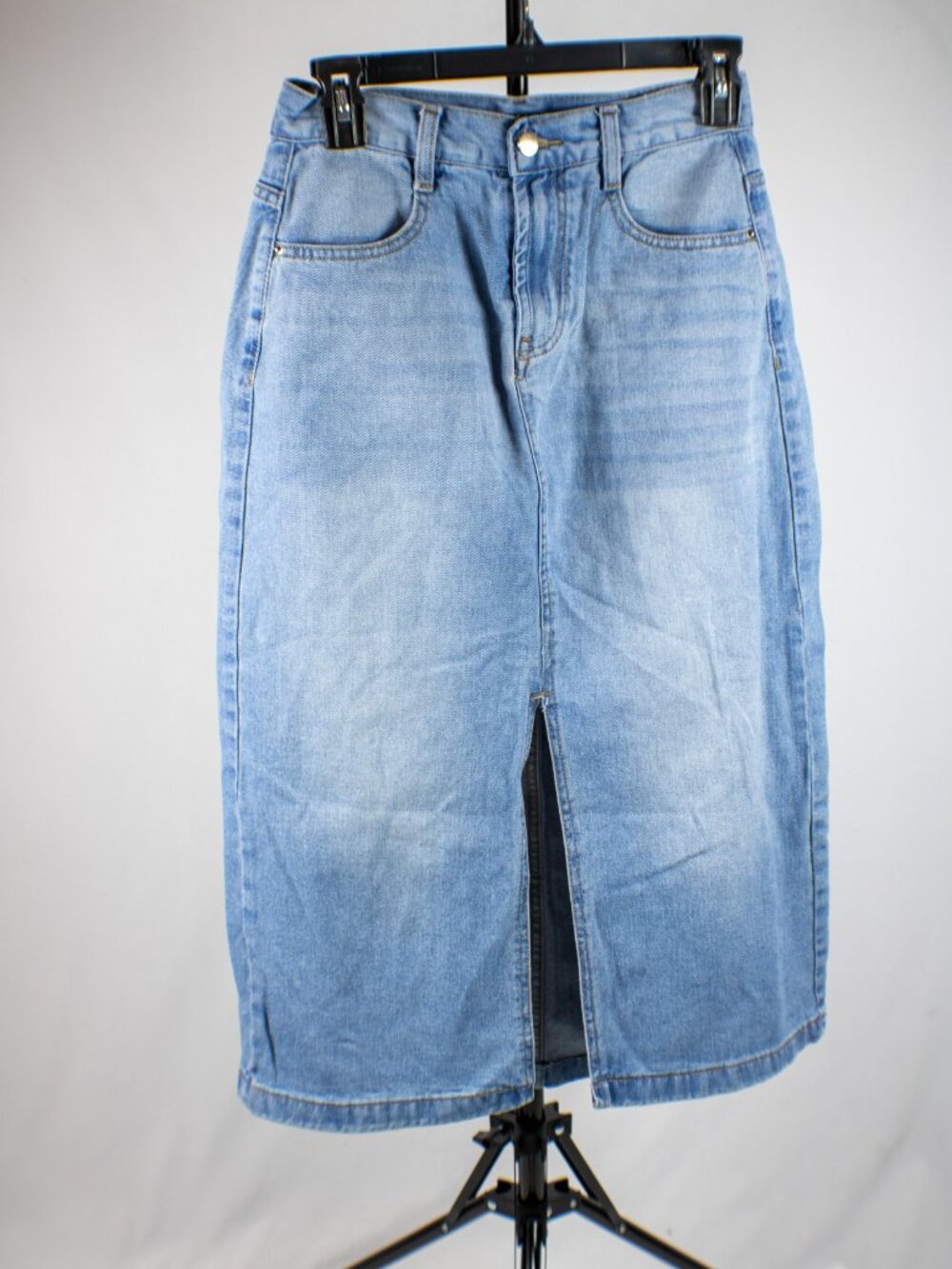 MOTF Premium High Waisted Front Split Denim Midi Skirt Light Wash Size Small